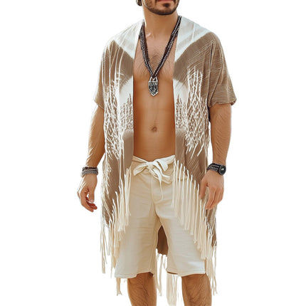 Men's Summer Shirt | Casual Printed Design | Tassel Detail | Knee-Length | Short Sleeve | Lightweight & Breathable Fabric | Relaxed Open Neckline | Sizes S-3XL | Perfect for Beach & Casual Outings