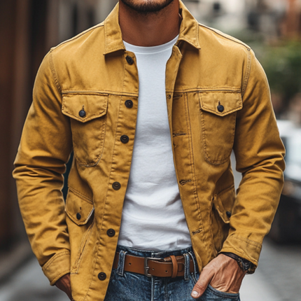 Men's Work Jacket | Premium Washed Cotton | Casual Single Breasted Lapel | Multi-Pocket Functionality | Slim Fit Tailoring | Durable & Comfortable Outerwear | Available in Multiple Colors & Sizes