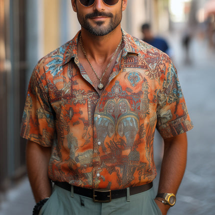 Men's Short Sleeve Shirt | Retro Print | Casual Style | Soft & Breathable Fabric | Button-Down Collar | Vintage Inspired Design | Perfect for Summer | Available in Sizes S-3XL