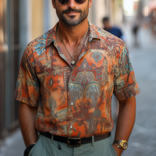 Men's Short Sleeve Shirt | Retro Print | Casual Style | Soft & Breathable Fabric | Button-Down Collar | Vintage Inspired Design | Perfect for Summer | Available in Sizes S-3XL