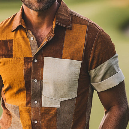 Men's Short Sleeve Shirt | Color Block Print | Lapel Collar | Breathable Fabric | Modern Stylish Design | Tailored Comfortable Fit | Casual Beach Semi-Formal Versatile | Summer Men's Fashion
