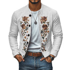 Men's Slim Fit Linen Jacket | Embroidered Stand Collar | Casual & Formal Outerwear | Stylish Single Breasted Blazer | Breathable Summer Coat | Fashionable Tailored Design | Versatile Wardrobe Essential