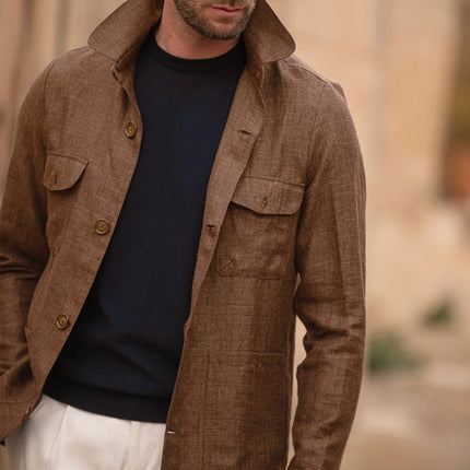 Men's Lightweight Linen Jacket | Single Breasted | Casual Long Sleeve | Lapel Collar | Thin Construction | Breathable Natural Fabric | Smart-Casual Outerwear | Versatile Layering Piece | Functional Pockets