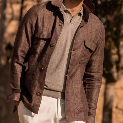 Men's Lightweight Linen Jacket | Single Breasted | Casual Long Sleeve | Lapel Collar | Thin Construction | Breathable Natural Fabric | Smart-Casual Outerwear | Versatile Layering Piece | Functional Pockets