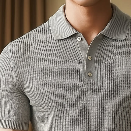 Men's Summer Knitted Polo Neck Short Sleeve Shirt | Business Casual Top | Soft Breathable Fabric | Tailored Fit | Button Placket | Versatile Solid Colors | Sizes Available