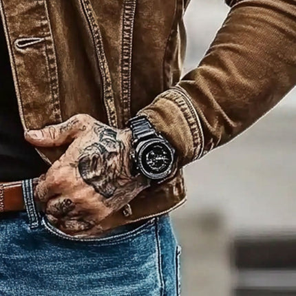 Men's Denim Jacket | Vintage Distressed Style | Washed Fabric | Shirt Collar | Long Sleeve | Front Button Closure | Multiple Pockets | Machine Washable | Available in Light Blue, Medium Blue, Dark Indigo | Sizes S to 3XL