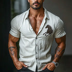 Men's Horse Print Shirt | Short Sleeve | Lapel Collar | Equestrian Motif | Casual Summer Top | Breathable Cotton Blend | Sizes S-3XL | Fashionable Design | Unique Style | Versatile Men's Clothing
