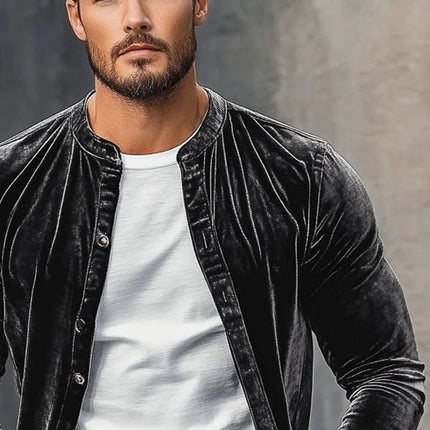 Men's Vintage Velvet Crew Neck Shirt | Long Sleeve | Retro Style | Premium Plush Fabric | Timeless Elegance | Comfortable Fit | Versatile Fashion | Elegant | Luxurious | Soft Texture | Classic Design