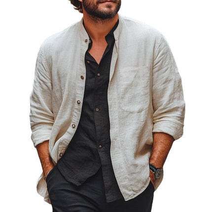 Men's Casual Shirt | Lightweight Apricot | Spring Summer Fashion | Breathable Cotton Blend | Long Sleeve | Classic Lapel Collar | Buttoned Cuffs | Versatile Fit | Multiple Sizes | Effortless Style
