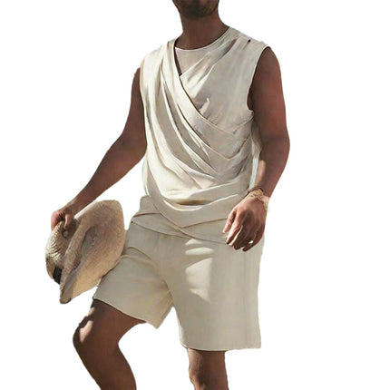 Men's Casual Two-Piece Set | Cotton Vest Top & Shorts | Sleeveless | Mid-Thigh Length | Elastic Waistband | Breathable Fabric | Summer Lounge & Activewear | Regular Fit | Machine Washable | Versatile Style
