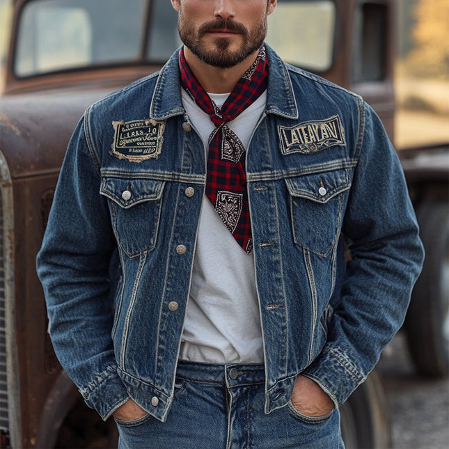 Men's Dark Blue Vintage Washed Denim Jacket | Button Front | Premium Cotton | With Chest & Side Pockets | Classic Style | Long Sleeves | Durable Metal Buttons | Relaxed Fit | Casual Outerwear