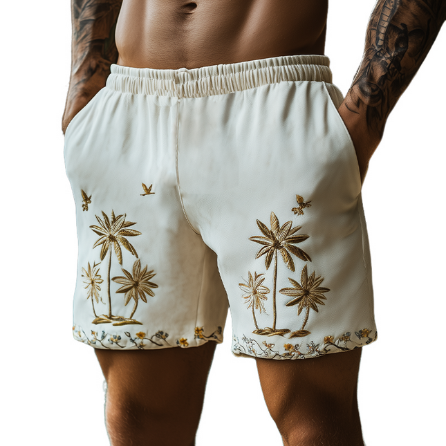 Men's Casual Beach Shorts | Summer Hawaiian Style | Elastic Waist | Thin Suede | Embroidered Design | Relaxed Fit | Lightweight & Breathable | Convenient Pockets | Quick Dry | Comfortable & Stylish | Perfect for Beach & Pool