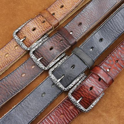 Men's Vintage Distressed Leather Belt | Pure Cowhide | Rugged Charm | Classic Appeal | Sturdy Metal Buckle | Versatile Width | Casual & Formal Wear | Multiple Sizes | Timeless Accessory | Perfect for Jeans or Dress Trousers