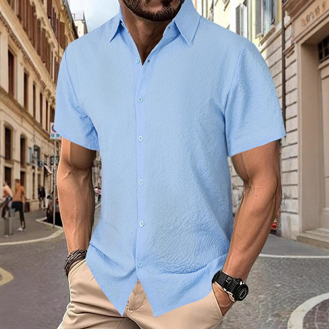 Men's Short Sleeve Shirt | Solid Color | Textured Fabric | Tailored Fit | Versatile Casual & Semi-Formal | High-Quality Breathable Material | Men's Apparel & Accessories | Modern Stylish Design