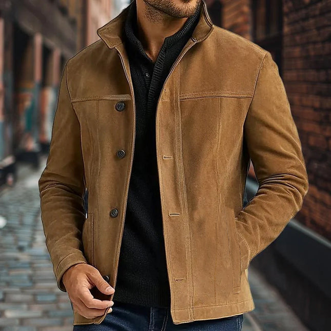 Men's Vintage Suede Jacket | Single Breasted Design | Luxury Outerwear | Soft Lining | Button Closure | Long Sleeves | Two Front Pockets | Formal & Casual Style | Dry Clean Only