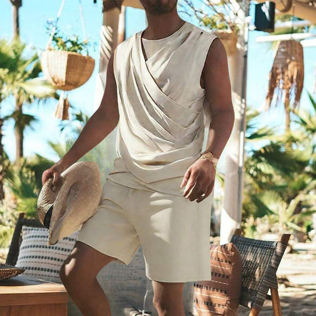 Men's Casual Two-Piece Set | Cotton Vest Top & Shorts | Sleeveless | Mid-Thigh Length | Elastic Waistband | Breathable Fabric | Summer Lounge & Activewear | Regular Fit | Machine Washable | Versatile Style