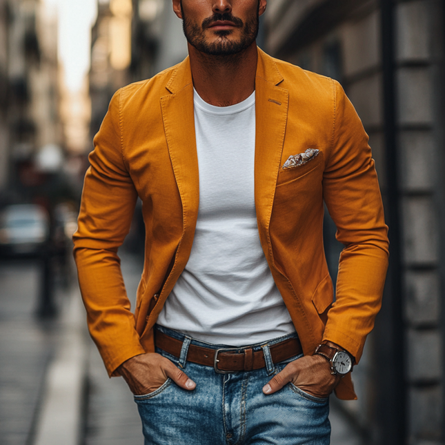 Men's Slim Fit Blazer | Casual Premium Washed Cotton | Notched Lapel | Single Breasted | Breathable | Versatile Styling | Lightweight | Modern Tailored Design | Machine Washable | Ideal for Spring Summer Fall