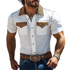 Men's Retro Western Style Shirt | Cotton Blend | Leopard Print | Metal Rivet Details | Slim Fit | Short Sleeve | Spring Summer Fashion