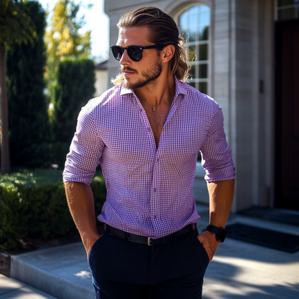 Men's Vintage Cotton Check Shirt | Slim Fit Long Sleeve | Lapel Collar | Button-Down | Classic Pattern | Soft Breathable Fabric | Versatile Semi-Formal & Casual Wear | Comfort & Style | Multiple Sizes Available