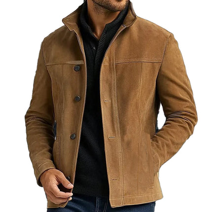 Men's Vintage Suede Jacket | Single Breasted Design | Luxury Outerwear | Soft Lining | Button Closure | Long Sleeves | Two Front Pockets | Formal & Casual Style | Dry Clean Only