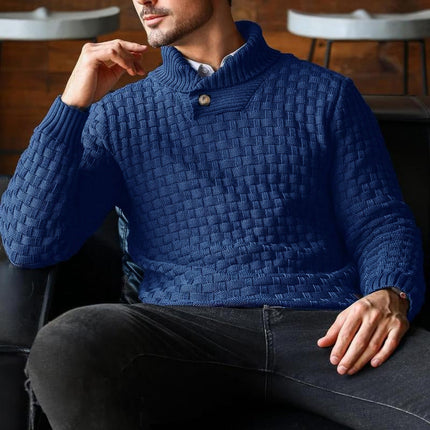 Men's Jacquard Knit Sweater | Regular Fit | Lapel Collar | Long Sleeve | Button Front | Casual Outerwear | Fall Winter | Cotton Blend | Patterned Design | Versatile Layering | Warm Apparel