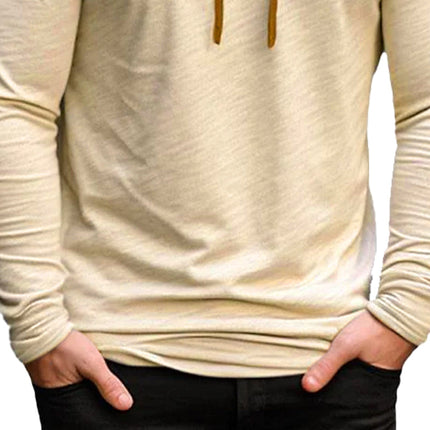 Men's Casual Long Sleeve T-Shirt | Color Block Design | High-Quality Materials | Pile Collar | Cowl Neck with Adjustable Drawstring | Breathable & Durable | Fashionable Wardrobe Essential