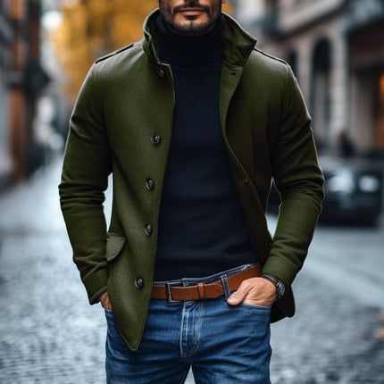 Men's Wool Blend Short Coat | Slim Fit | Single-Breasted | Lapel Collar | Premium Fabric | Versatile Casual Outerwear | Warm & Stylish | Functional Pockets | Hip-Length | Timeless Minimalist Design