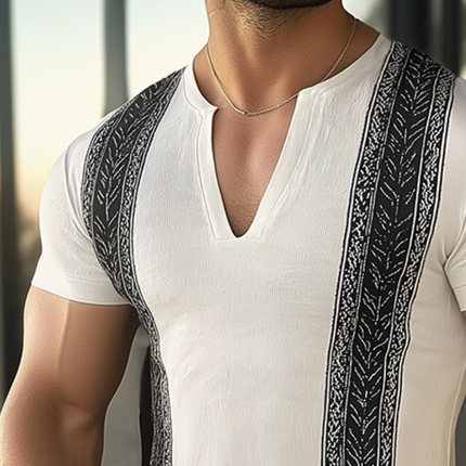 Men's Ethnic Style V-Neck T-Shirt | Retro Casual Printed Short Sleeve Tee | Cotton | Comfortable Breathable Fit | Cultural Motifs | Fashion for Spring Summer | Sizes S-3XL | Elevated Casual Wear