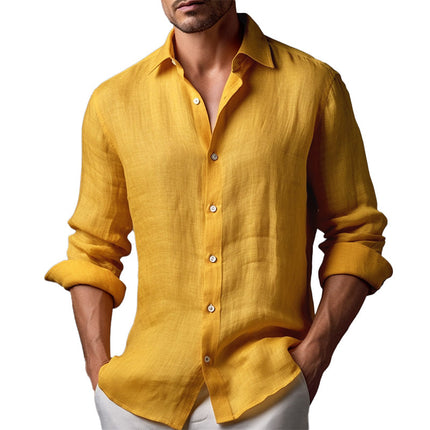 Men's Linen Slim Fit Shirt | Casual Long Sleeve | Solid Color | Lapel Collar | Breathable Lightweight Fabric | Versatile Smart-Casual Top | Classic Design | Multiple Sizes | Easy Care