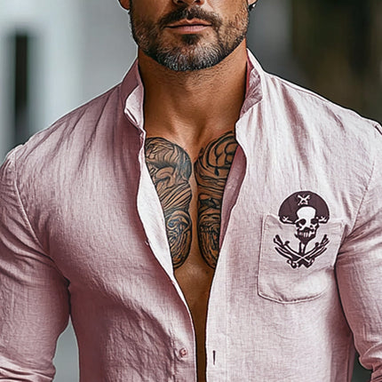 Men's Long Sleeve Shirt | Pirate Print | Lapel Collar | Nautical Theme | Regular Fit | Perfect for Themed Parties & Casual Outings