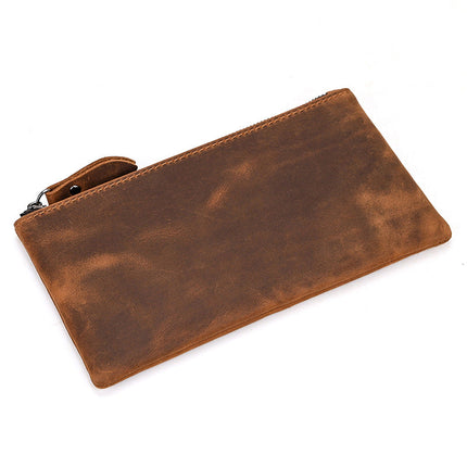Men's Long Wallet | Vintage Crazy Horse Leather | Large Capacity | Durable Zip Closure | High-Quality Material | Versatile Everyday Use | Timeless Style | Unique Aging Patina | Perfect Gift for Men