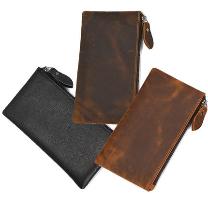 Men's Long Wallet | Vintage Crazy Horse Leather | Large Capacity | Durable Zip Closure | High-Quality Material | Versatile Everyday Use | Timeless Style | Unique Aging Patina | Perfect Gift for Men