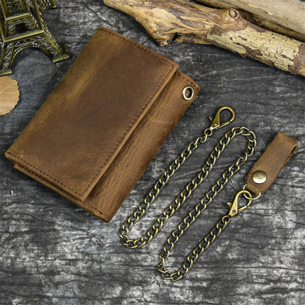 Men's Vintage Trifold Wallet | Casual Genuine Leather | Classic Style | High-Quality Material | Ample Storage | Card Slots | ID Window | Bill Compartments | Snap Closure | Durable Accessory