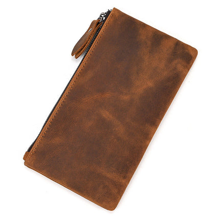 Men's Long Wallet | Vintage Crazy Horse Leather | Large Capacity | Durable Zip Closure | High-Quality Material | Versatile Everyday Use | Timeless Style | Unique Aging Patina | Perfect Gift for Men