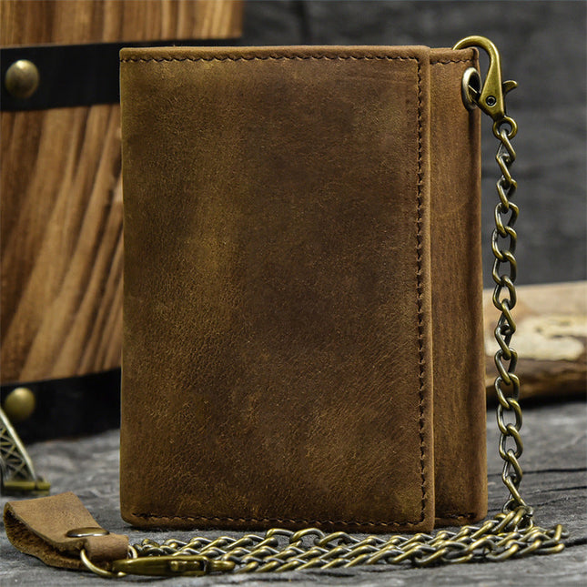 Men's Vintage Trifold Wallet | Casual Genuine Leather | Classic Style | High-Quality Material | Ample Storage | Card Slots | ID Window | Bill Compartments | Snap Closure | Durable Accessory