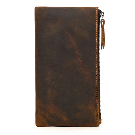 Men's Long Wallet | Vintage Crazy Horse Leather | Large Capacity | Durable Zip Closure | High-Quality Material | Versatile Everyday Use | Timeless Style | Unique Aging Patina | Perfect Gift for Men