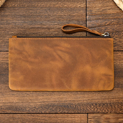 Men's Long Wallet | Vintage Crazy Horse Leather | Large Capacity | Durable Zip Closure | High-Quality Material | Versatile Everyday Use | Timeless Style | Unique Aging Patina | Perfect Gift for Men