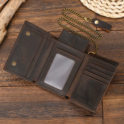Men's Vintage Trifold Wallet | Casual Genuine Leather | Classic Style | High-Quality Material | Ample Storage | Card Slots | ID Window | Bill Compartments | Snap Closure | Durable Accessory