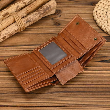 Men's Vintage Trifold Wallet | Casual Genuine Leather | Classic Style | High-Quality Material | Ample Storage | Card Slots | ID Window | Bill Compartments | Snap Closure | Durable Accessory