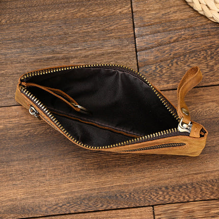 Men's Long Wallet | Vintage Crazy Horse Leather | Large Capacity | Durable Zip Closure | High-Quality Material | Versatile Everyday Use | Timeless Style | Unique Aging Patina | Perfect Gift for Men