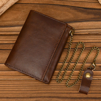 Men's Vintage Trifold Wallet | Casual Genuine Leather | Classic Style | High-Quality Material | Ample Storage | Card Slots | ID Window | Bill Compartments | Snap Closure | Durable Accessory
