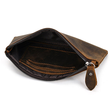 Men's Long Wallet | Vintage Crazy Horse Leather | Large Capacity | Durable Zip Closure | High-Quality Material | Versatile Everyday Use | Timeless Style | Unique Aging Patina | Perfect Gift for Men