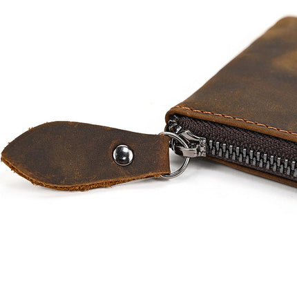 Men's Long Wallet | Vintage Crazy Horse Leather | Large Capacity | Durable Zip Closure | High-Quality Material | Versatile Everyday Use | Timeless Style | Unique Aging Patina | Perfect Gift for Men