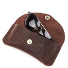 Men's Eyewear Storage Bag | Portable Top Layer Cowhide Case | Hollow Design | Lightweight & Durable | Secure Closure for Glasses & Sunglasses