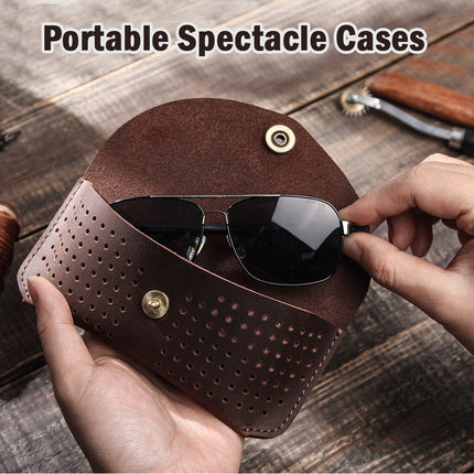 Men's Eyewear Storage Bag | Portable Top Layer Cowhide Case | Hollow Design | Lightweight & Durable | Secure Closure for Glasses & Sunglasses