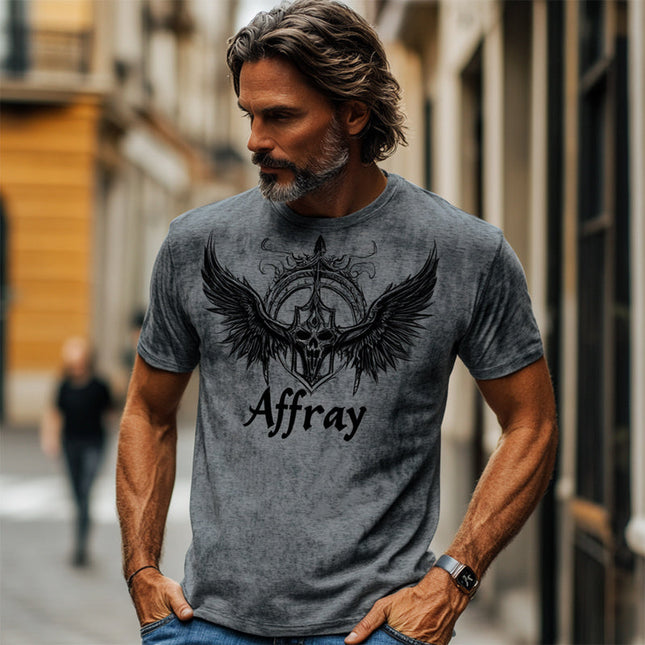 Men's Dark Gray Vintage Print T-Shirt | Round Neck | Short Sleeve | Premium Cotton | Casual Style | Relaxed Fit