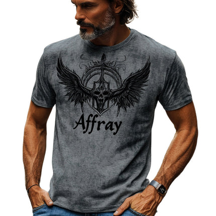 Men's Dark Gray Vintage Print T-Shirt | Round Neck | Short Sleeve | Premium Cotton | Casual Style | Relaxed Fit