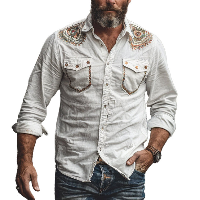 Men's Long Sleeve Embroidered Casual Shirt | Breathable Fabric | Versatile Style | Elegant Design | Available in Multiple Sizes | Ideal for Semi-Formal Occasions | Fashion Forward Wardrobe Essential