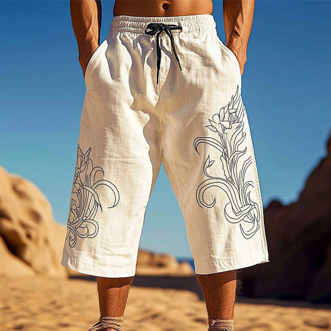 Men's Printed Casual Trousers | Mid-length Relaxed Fit | High-quality Breathable Fabric | Simplistic Elegant Design