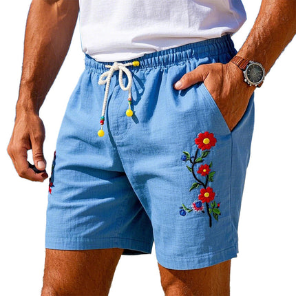 Men's Lightweight Beach Shorts | Simple Embroidered Design | Elastic Waistband | Breathable Fabric | Side Pockets | Summer Casual Comfort